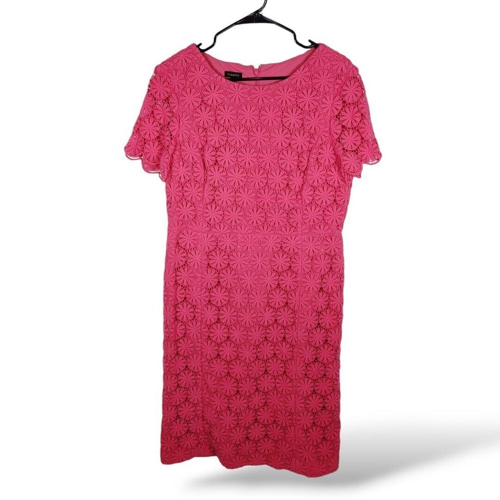 Talbots Dress 12 Coral Pink Floral Lace Overlay Barbiecore Mature Beachy Crochet